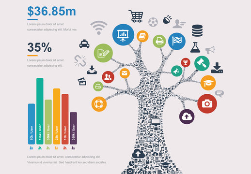 Social Media Tree Infographic with Bar Graph