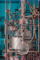 Biotechnology laboratory with reactors and microalgae cultivation