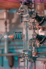 Biotechnology laboratory with reactors and microalgae cultivation