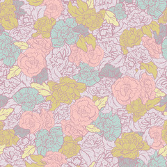Vector Rockabilly Retro Roses seamless pattern background. Perfect for fabric, scrapbooking and wallpaper projects.