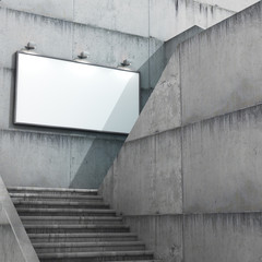 billboard is placed on a concrete building, 3d illustration