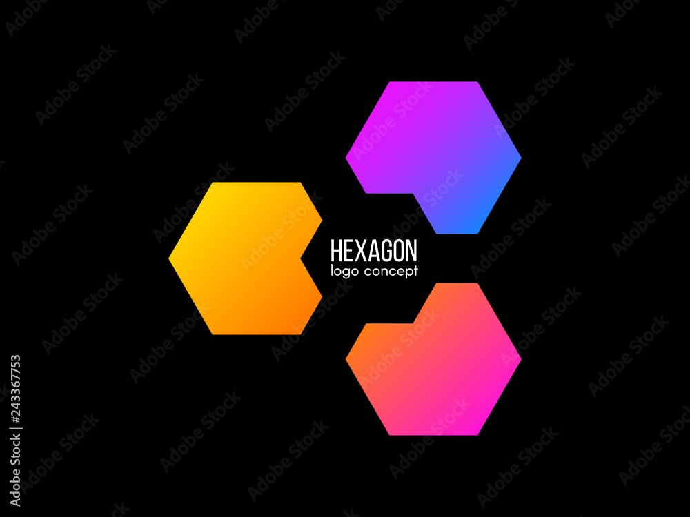 Canvas Prints hexagon logo design. gradient cube logotype. modern business concept. hexagonal color shape on black