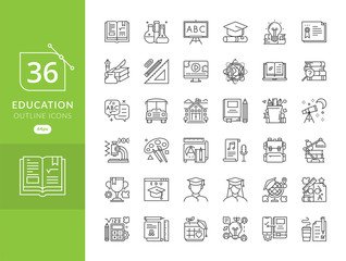 Set vector line icons in flat design education and university. Education icon set, Education and science icon set. Sign and symbols flat design university