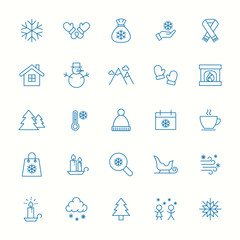 Obraz na płótnie Canvas winter snow xmas line blue icons set