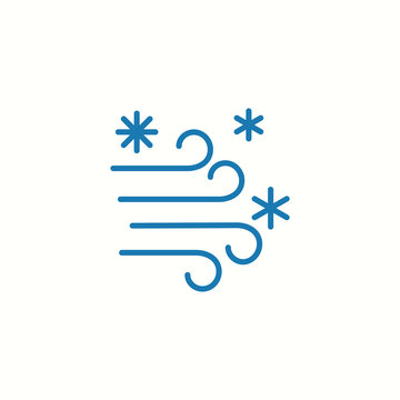 snow storm blowing thin line blue icon