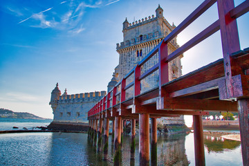 Lisbon, Belem Tower at sunset on the bank of the Tagus River