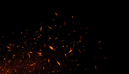 Perfect fire particles embers sparks on black background . Texture overlays. - obrazy, fototapety, plakaty