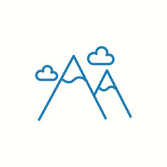 mountains with clouds thin line blue icon