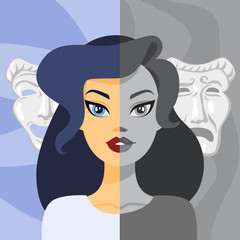 Woman with mood swings. Girl with bad emotion