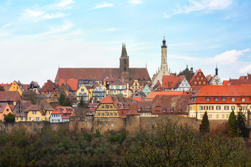 Fototapeta premium Rothenburg ob der Tauber with traditional German houses in winter, Bavaria, Germany