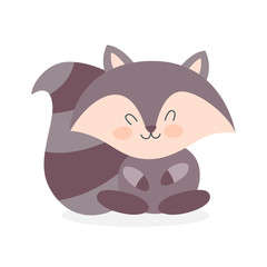 Cute funny racoon with black and grey fur.