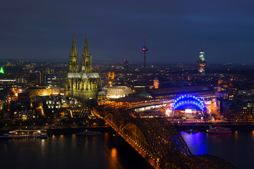 Cologne Cathedral in Cologne at night in Germany