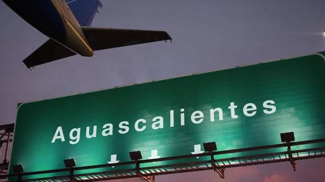 Airplane Take off Aguascalientes during a wonderful sunrise