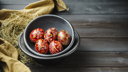 Easter eggs decorated with wax resist technique