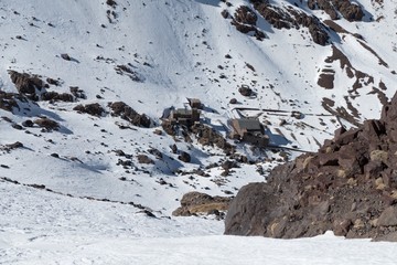 Fototapeta na wymiar Jebel Toubkal winter ascent in high atlas mountains in morocco