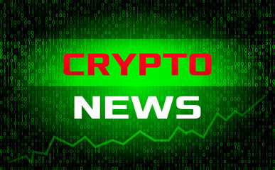 The latest news of Cryptocurrency News against the backdrop of a stream of binary matrix code on the screen. financial information banner for the web.