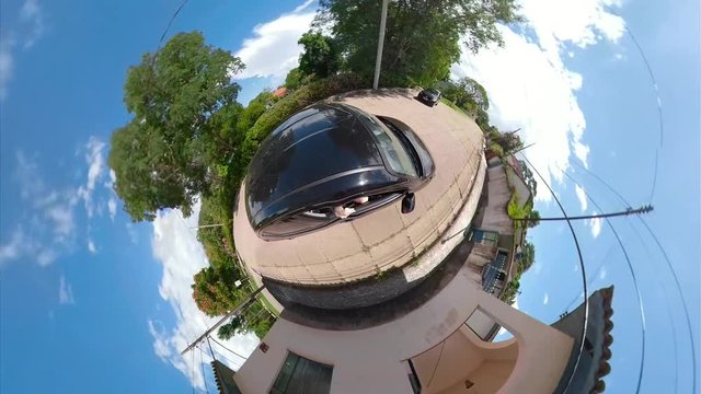 360 view mini mundo car driving in a village in Brazil