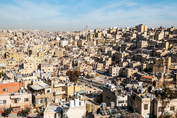 Fototapeta na wymiar Aerial view of Amman, the capital of jordan on a cloudy day