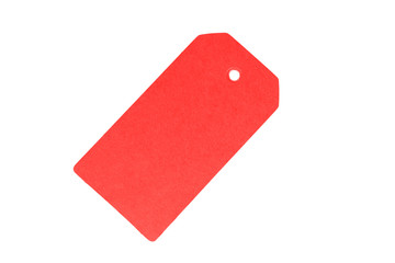 Blank old paper, cloth tag or label, isolated on white background. Red color.