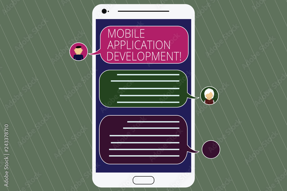 Wall mural handwriting text mobile application development. concept meaning writing software for digital device