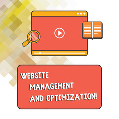 Word writing text Website Management And Optimization. Business concept for SEO optimizing online contents Tablet Video Player Uploading Downloading and Magnifying Glass Text Space