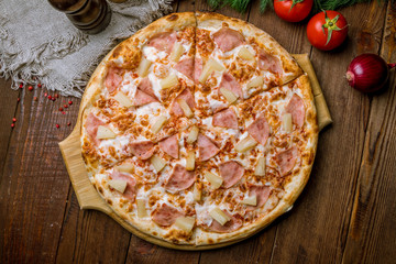 pizza Hawaiian with pineapple and ham