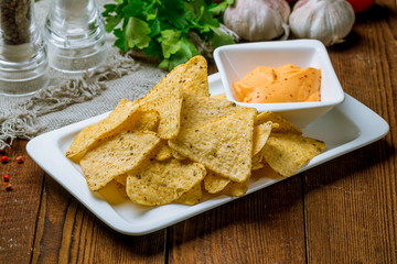 nachos chips with sauce