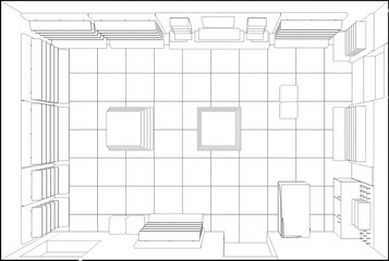 shop, mall, shopping mall, contour visualization, 3D illustration, sketch, outline