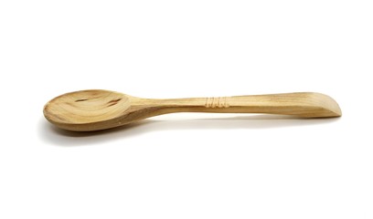Wooden retro food spoon isolated on white background.