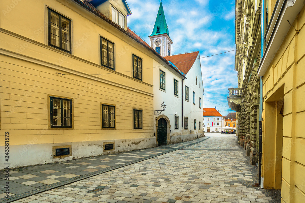 Wall mural Varazdin city center scenery. / Scenic view at famous picturesque street in city center of Varazdin, former capital town in Croatia Europe.