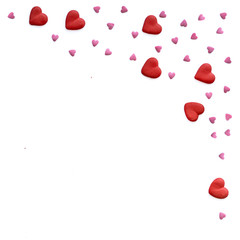 Valentine day background with red hearts, top view. Isolated on white background. Flat lay. Greeting Card.