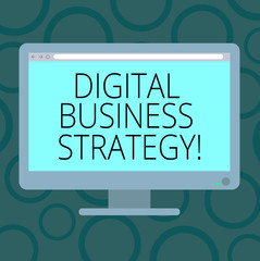 Writing note showing Digital Business Strategy. Business photo showcasing Plan for maximizing the business benefits Blank Computer Desktop Monitor Color Screen Mounted with Progress Bar
