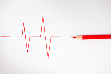 The pulse line is drawn in red pencil on white paper.