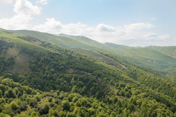 Spectacular high valley of the river Saja, covered by the leafy beech woods that make up Mount Saja. Cantabria