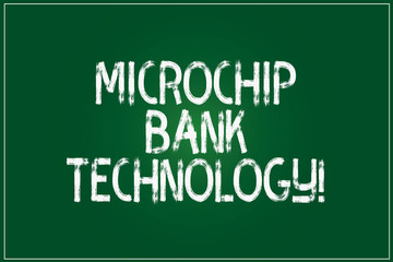 Conceptual hand writing showing Microchip Bank Technology. Business photo showcasing Binary transactions of bank fund and savings Color Rectangular Shape Outline and Round Beam in Center