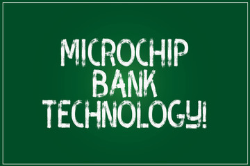 Obraz premium Conceptual hand writing showing Microchip Bank Technology. Business photo showcasing Binary transactions of bank fund and savings Color Rectangular Shape Outline and Round Beam in Center