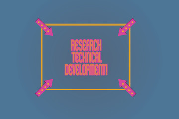 Conceptual hand writing showing Research Technical Development. Business photo text innovative actions undertaken by corporations Square Outline with Corner Arrows Pointing on Color Background