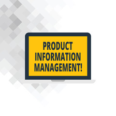 Writing note showing Product Information Management. Business photo showcasing Managing the information required to market Laptop Monitor Personal Computer Tablet Screen Text Space