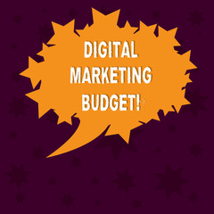 Writing note showing Digital Marketing Budget. Business photo showcasing Cost that will be required to promote products Blank Oval Color Speech Bubble with Stars as Outline photo Text Space