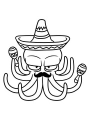 sombrero mexiko mexikaner südamerika musik rasseln hut oktopus krake kopffüßer kalmar tentakel tintenfisch unterwasser monster comic cartoon clipart lustig design meer wasser tauchen fisch © Style-o-Mat-Design