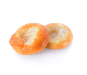 Bread with mayonnaise isolated on white background