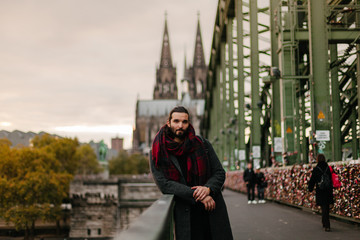Fototapeta na wymiar European young handsome fashion bearded man in urban context - Image