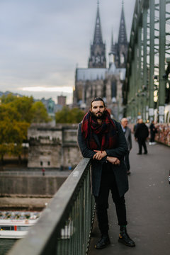 European young handsome fashion bearded  man in urban context - Image