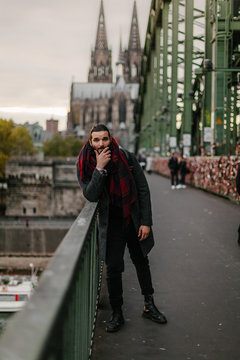 European young handsome fashion bearded  man in urban context - Image
