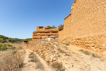 Fototapeta na wymiar rural huts made of clay at Barranco de Santa Agueda - suburb of Jaraba town, province of Zaragoza, Aragon, Spain