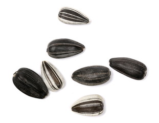 macro sunflower seeds isolated on white, top view