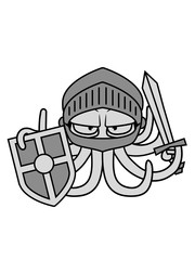 ritter soldat schwert schild mittelalter krieger böser oktopus krake kopffüßer kalmar tentakel tintenfisch unterwasser monster comic cartoon clipart lustig design meer wasser tauchen fisch © Style-o-Mat-Design