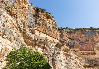 Our Lady of Jaraba Sanctuary in the Barranco de la Hoz Seca canyon next to Jaraba town, province of Zaragoza, Aragon, Spain