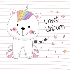 Beautiful lovely baby cat unicorn dreams of love.