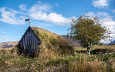 Grafarkirkja turf church - the Chapel at Gröf in Höfðaströnd in North-Iceland - is Iceland`s...